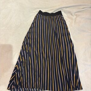 Women’s Navy Striped Midi Skirt with Yellow & White Accents